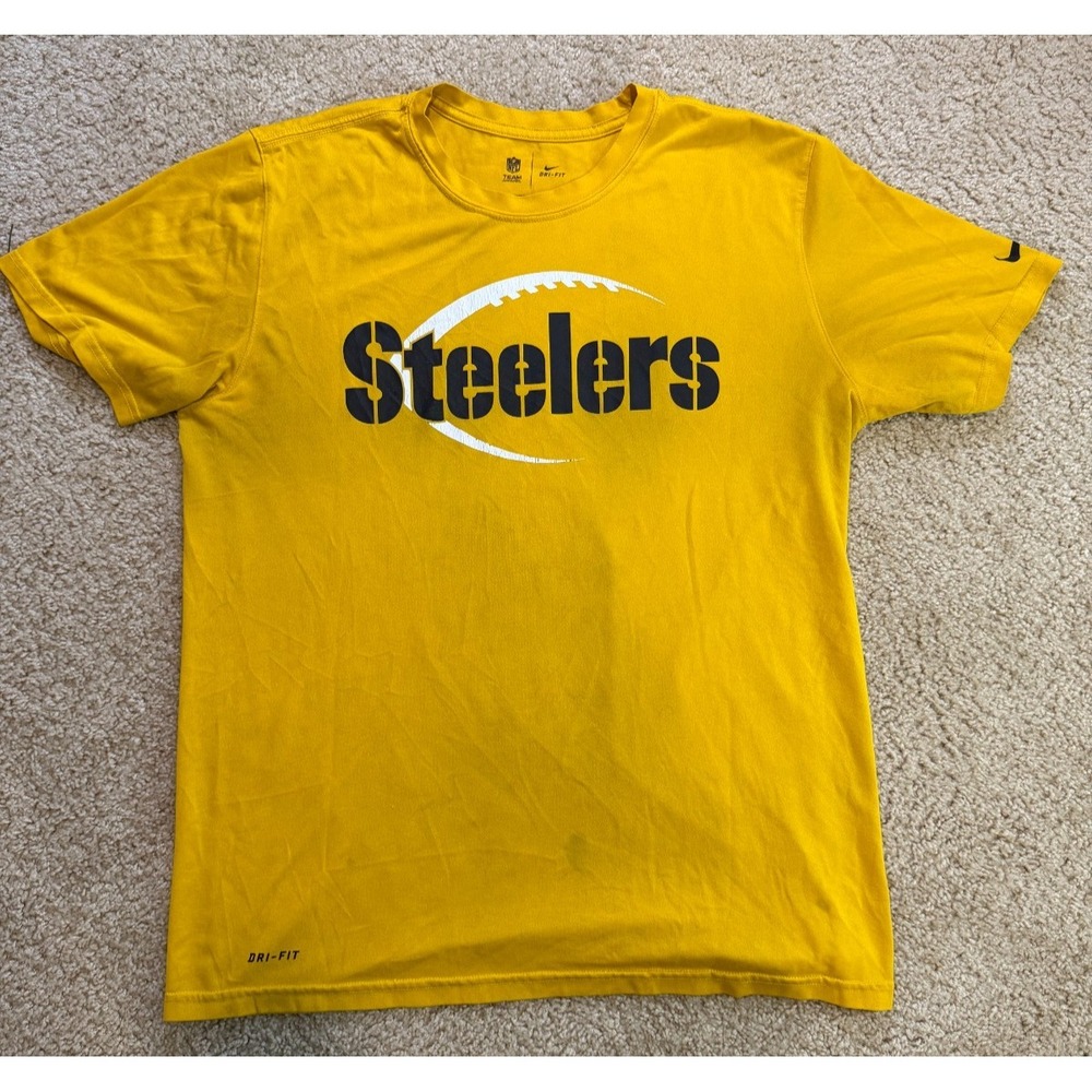 Nike‎ NFL Team Apparel Steelers T Shirt Men's Short Sleeve Dri-Fit Yellow Size L